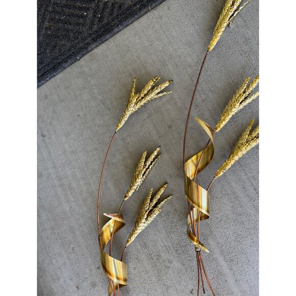 vintage home interior Mid-Century Modern metal wheat stalk wall art brass copper - Picture 2 of 13
